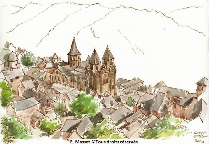 Le village historique de Conques.  Août 2001. Collection privée