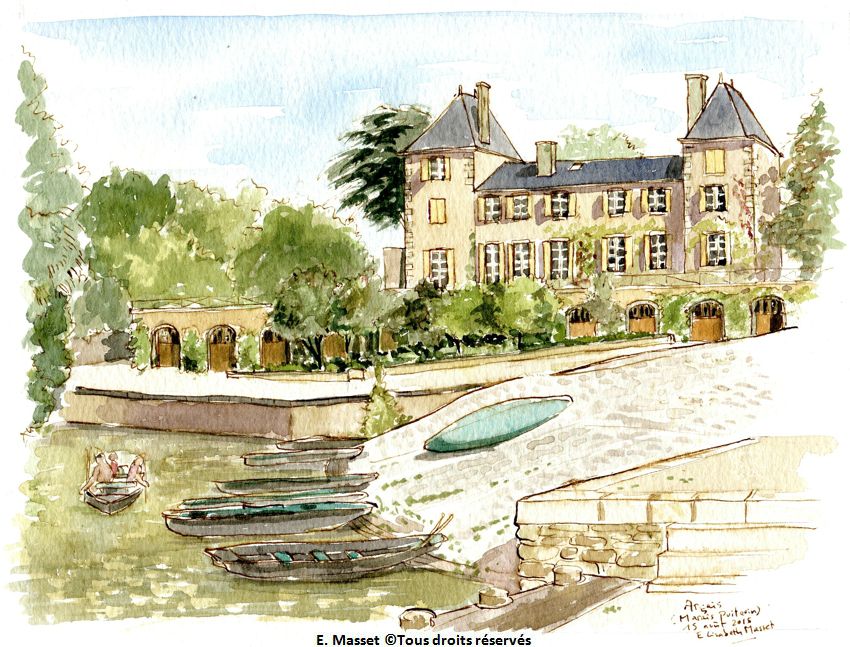 Arçais (Marais poitevin)Cette maison ! Encre et aquarelle. Août 2015