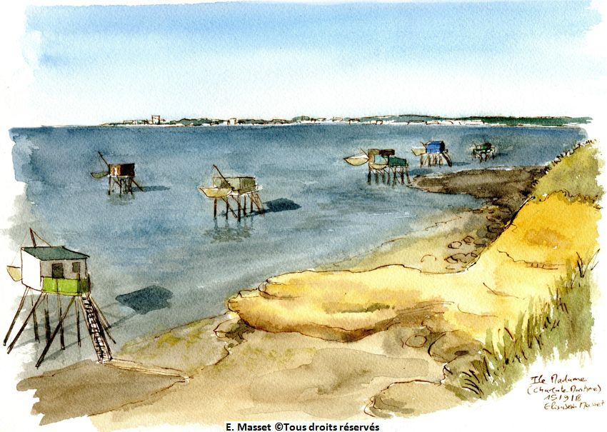 Ile Madame. Vue d'un peu plus haut.Encre et aquarelle. Septembre 2018.