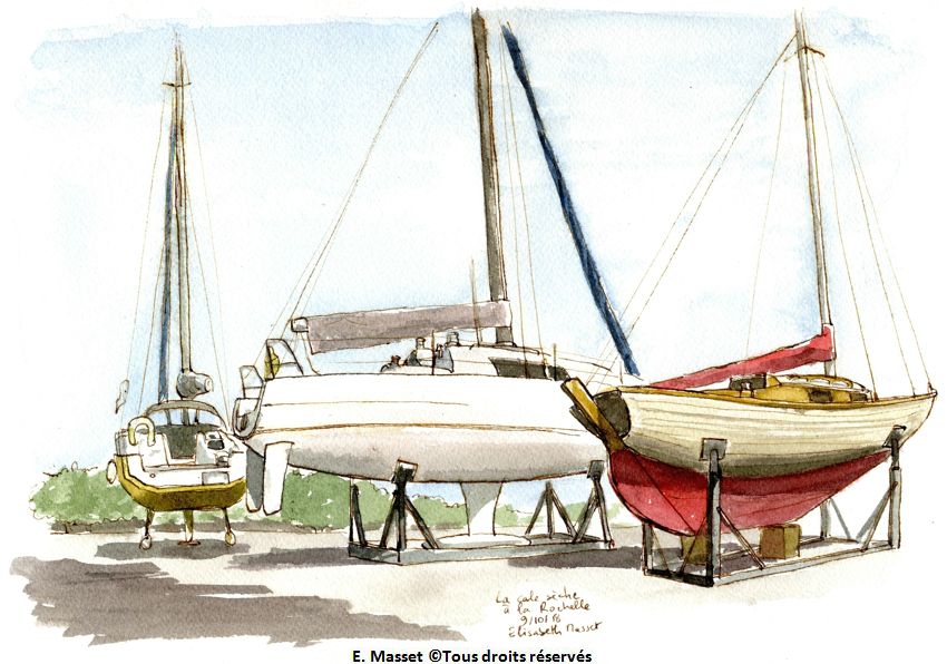 La Rochelle. Cale sèche au port des Minimes Encre et aquarelle. Octobre 2018.