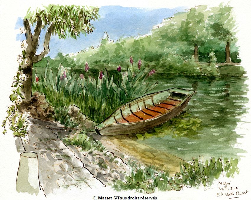 Magné (marais poitevin)Dans le marais. Encre et aquarelle. J'ai du travail pour fluidifier tout ça...- Juillet 2017.