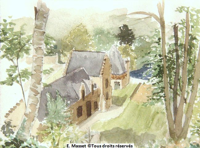 L'abbaye de saint Nicolas aux Bois, près de Saint Gobain, en Picardie.Crayon et aquarelle. Une technique que j'ai abandonnée au profit de l'encre et aquarelle. Juin 1996.