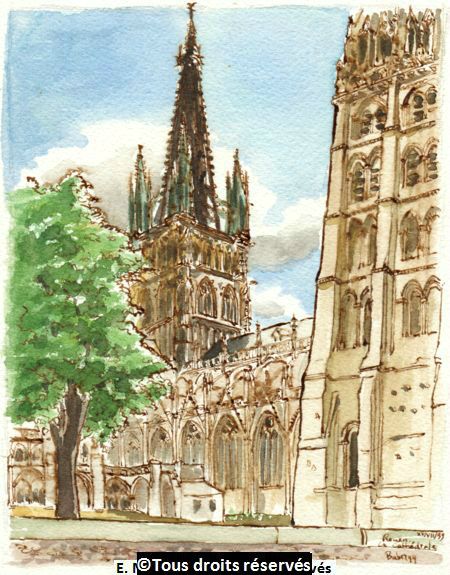 Rouen, la cathédrale.Vue depuis le palais des Congrès. Juillet 1999.