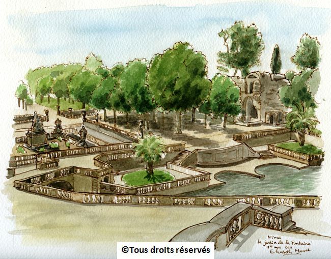 Nîmes. Magnifiques jardins de la Fontaine, sous un soleil de plomb. Mai 2011.Collection Julien Saint Amand
