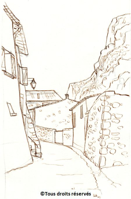 Croquis du Vieux Sisteron. Je n'ai pas eu le temps de terminer... Juillet 2003.