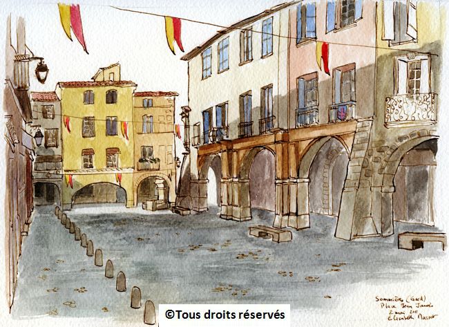Sommières, la place Jean-Jaurès, en fin de journée. Mai 2011.