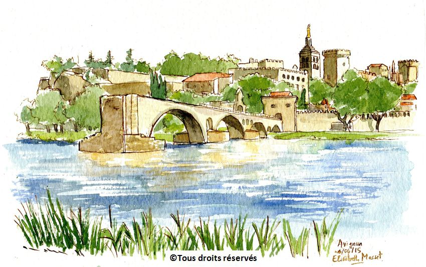 Avignon, le pont d'Avignon Point de vue d'en face. Juin 2015.