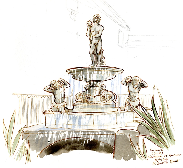 Catane, fontaine dell'Amenano, piazza Duomo. Avril 2014