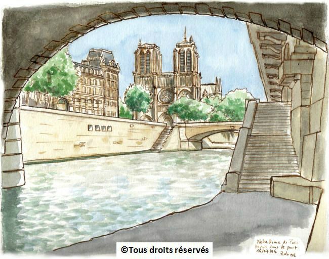 Notre Dame de Paris depuis sous le pont Saint Michel.Juillet 2006.Collection François & Kazuya