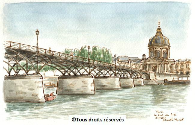 Paris, le pont des Arts.Ciel un peu voilé, peu de contrastes... mais une douceur de printemps. Avril 2007.Collection Marie-Jeanne Masset