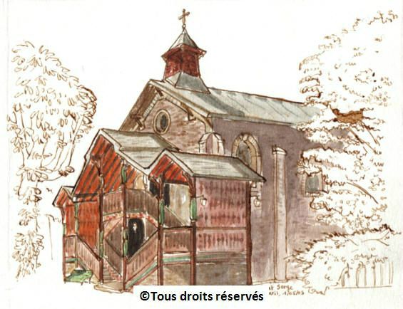 L'église orthodoxe Saint Serge rue de Crimée à Paris (19ème). La façade tout en bois vaut vraiment le détour. Mai 2005.