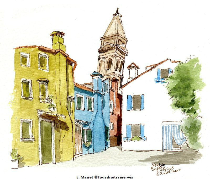 Italie, VeniseBurano et son clocher qui penche (un peu beaucoup, là, OK). Octobre 2015