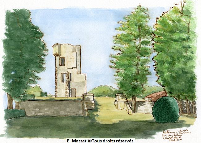 Taillebourg (Charente Maritime).Je voulais refaire ce château, que j'estimais avoir un peu raté en 1999. Il y a un défaut avec le contour de l'arbre de droite qui fait bizarre, ça tue le relief. Août 2010.