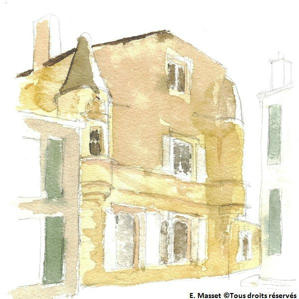 Cours d'aquarelle à RéLa maison du sénéchal à Ars. Croquis ultra rapide (5mn !).... Aquarelle. Août 2018.