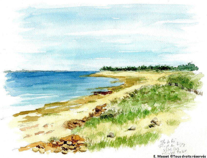 Ile de Ré, Les PortesPlage de Lizay. Aquarelle. Juin2018.