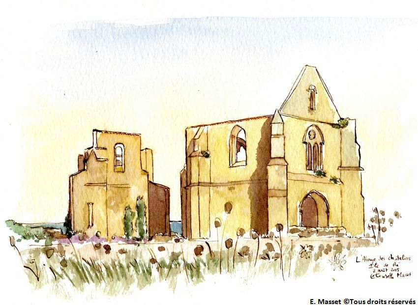 Ile de Ré- Abbaye des ChâteliersEncre et aquarelle. Août 2015. Collection B.B