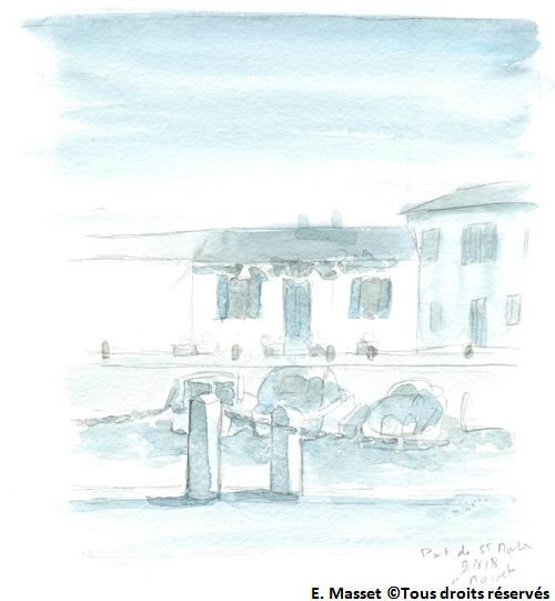Cours d'aquarelle à RéCroquis sur le port de Saint Martin de Ré. Travail sur le monochrome. Aquarelle. Août 2018.