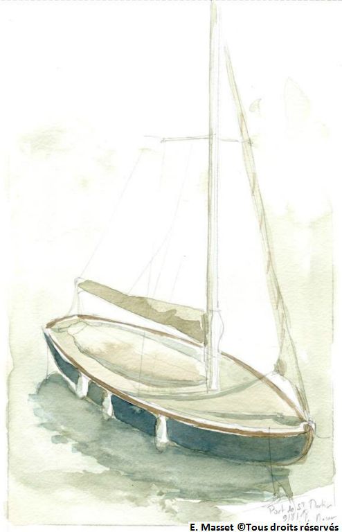 Cours d'aquarelle à RéCroquis sur le port de Saint Martin de Ré. Travail avec deux couleurs. Aquarelle. Août 2018.