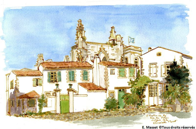 Ile de Ré, Saint Martin de RéRue du Palais. Encre et aquarelle. Octobre 2014. Collection B.B